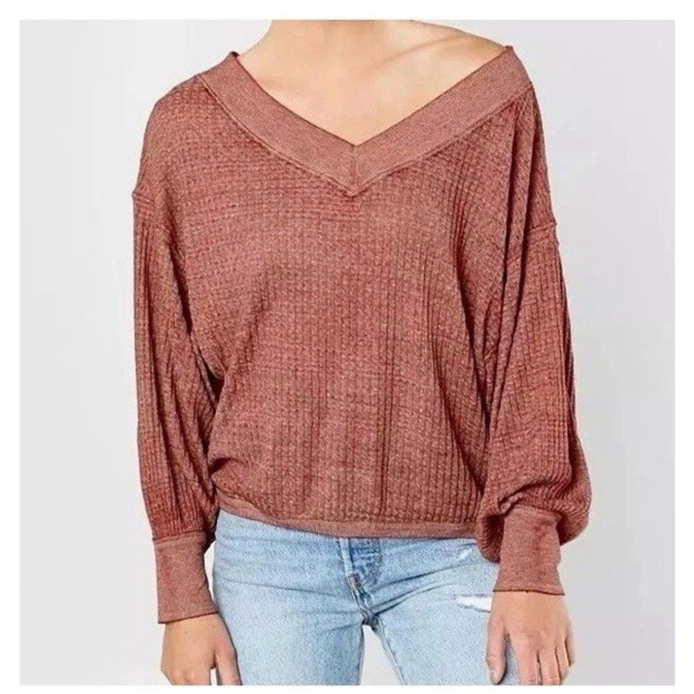 We The Free People South Side Thermal Top Cinnamon Red XS Slouchy Crop